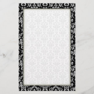 Elegant Black and White Damask Stationery