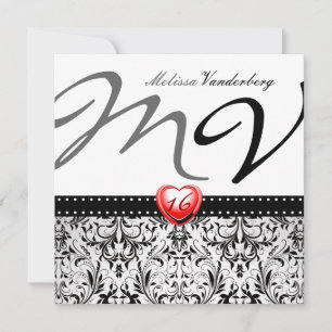Elegant black and white Damask Sweet Sixteen Invitation
