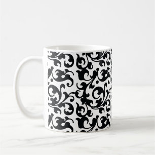 Elegant Black and White Damask Swirls Coffee Mug