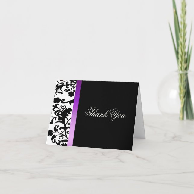 Elegant black and white Damask Thank You Card (Front)