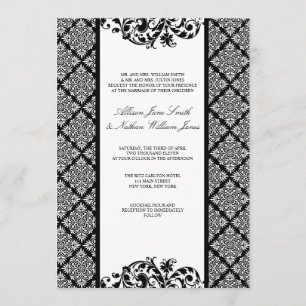 Elegant Black and White Damask Wedding Invitation