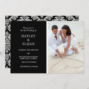 Elegant Black and White Damask Wedding Invitation