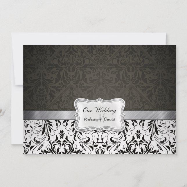 Elegant Black and White Damask Wedding invites (Front)