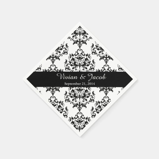 Elegant Black and White Damask Wedding Napkin (Corner)