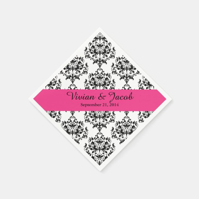 Elegant Black and White Damask Wedding Napkin (Corner)