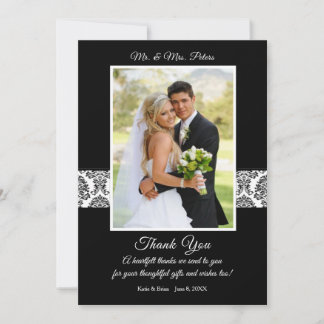 Elegant black and white damask Wedding Thank You Card