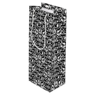 Elegant Black and White Damask Wine Gift Bag