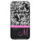 Elegant black and white Damask with Pink monogram