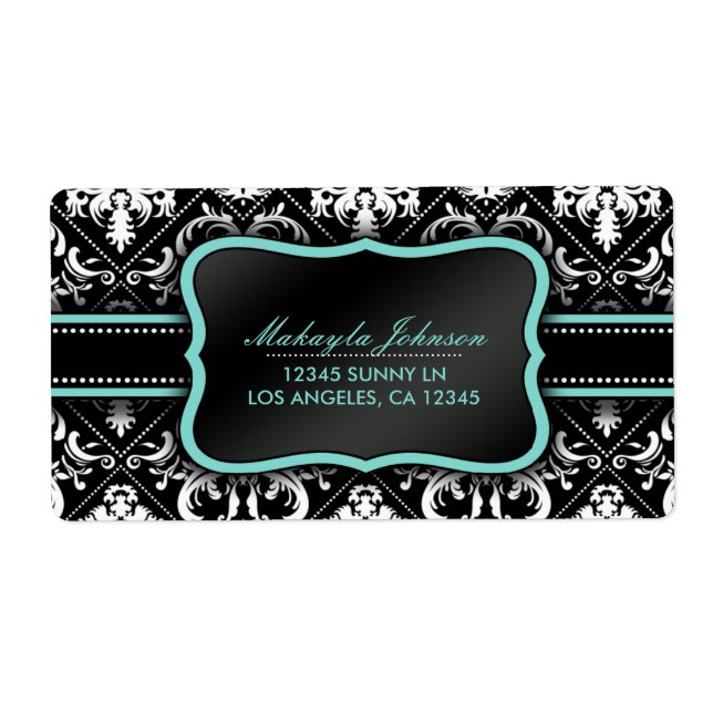 Elegant Black and White Damask with teal blue (Front)