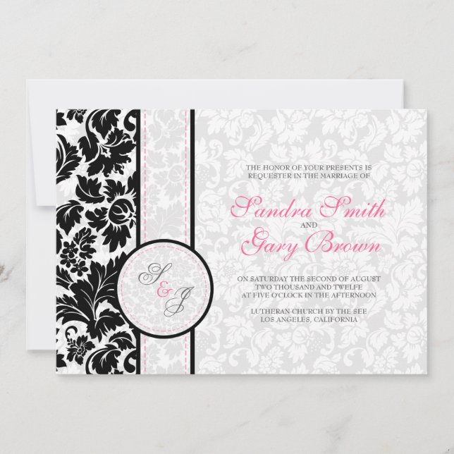 Elegant Black and White Damasks Wedding  Invitation (Front)