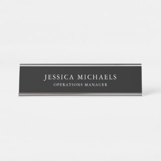 Elegant Black and White Desk Name Plate