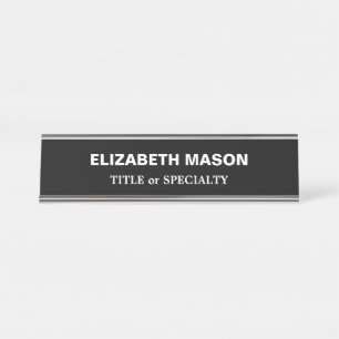 Elegant Black and White Desk Name Plate