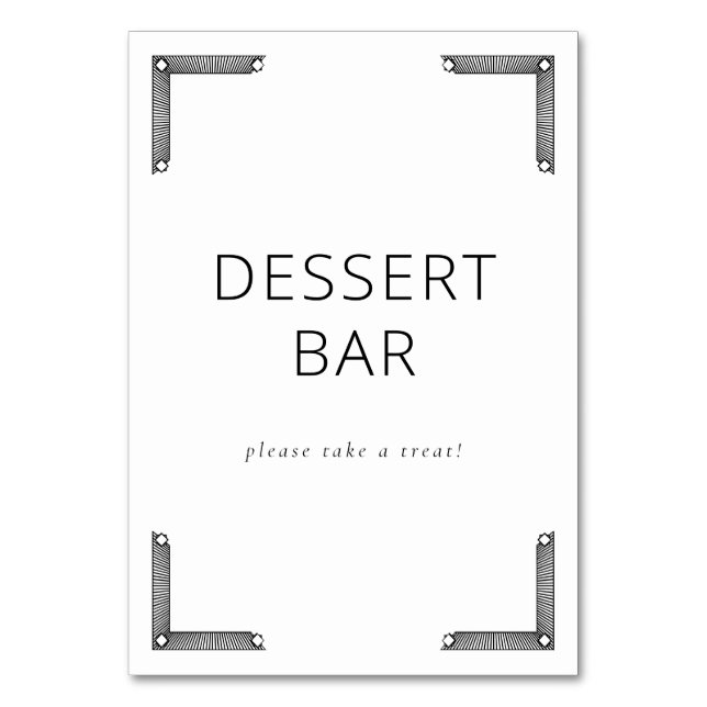 Elegant Black and White Dessert Bar Sign Table Number (Front)