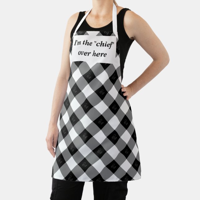Elegant Black and White Diamond Pattern Apron (Insitu)