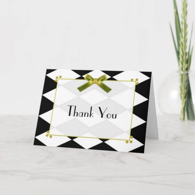Elegant Black and White Diamond Thank You Card (Front)