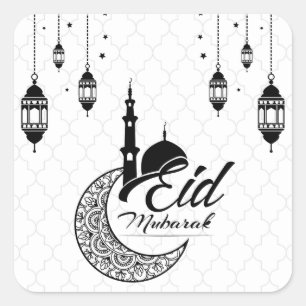 Elegant Black and White Eid Mubarak Square Sticker