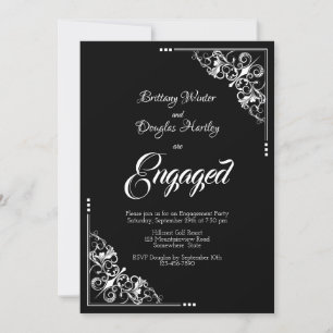 Elegant Black and White Engagement Party Invitation