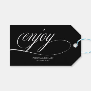 Elegant Black And White Enjoy Wedding Favour Tags
