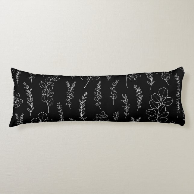 Elegant Black and White Eucalyptus Pattern  Body Cushion (Front)