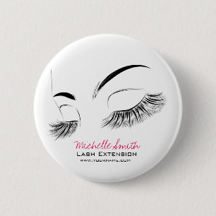 Elegant Black and White Eyelashes Drawing Lash Bar 6 Cm Round Badge