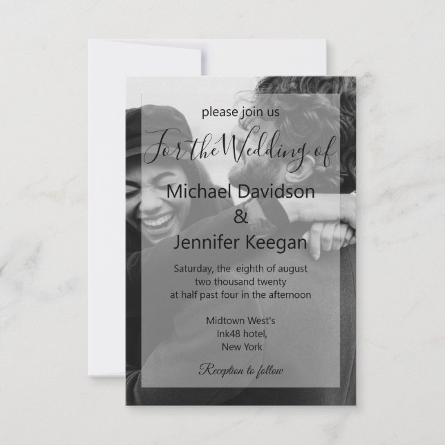 elegant black and white faded photo modern wedding invitation (Front)