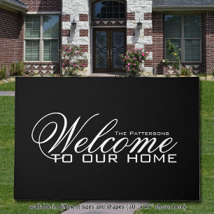 Elegant Black and White Family Name Welcome Doormat