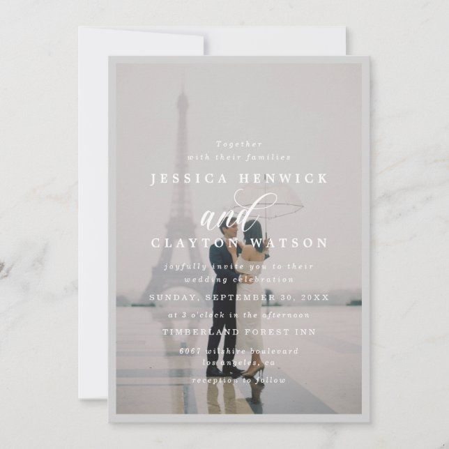 Elegant Black And White Faux Vellum Photo Wedding Invitation (Front)