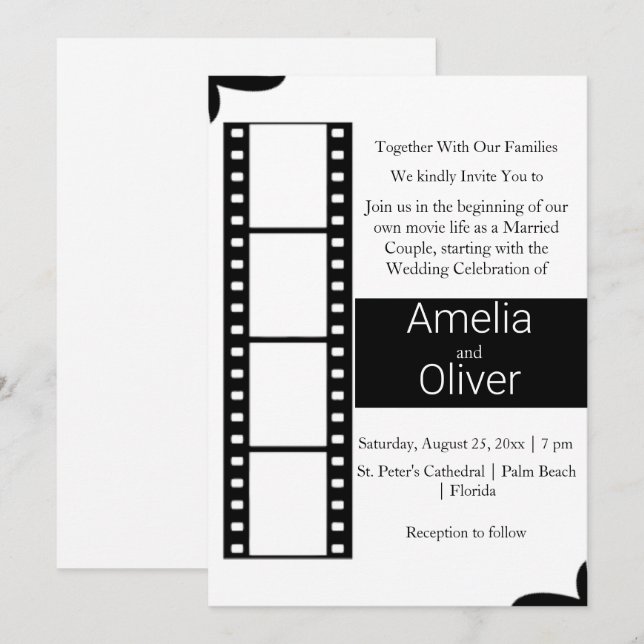 Elegant Black and White Film Roll Wedding Invitation (Front/Back)