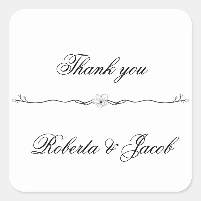 Elegant Black and White Floral Border Square Sticker (Front)