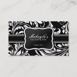Elegant Black and White Floral Damask Salon Business Card