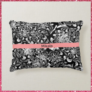 Elegant Black and White Floral  Decorative Cushion