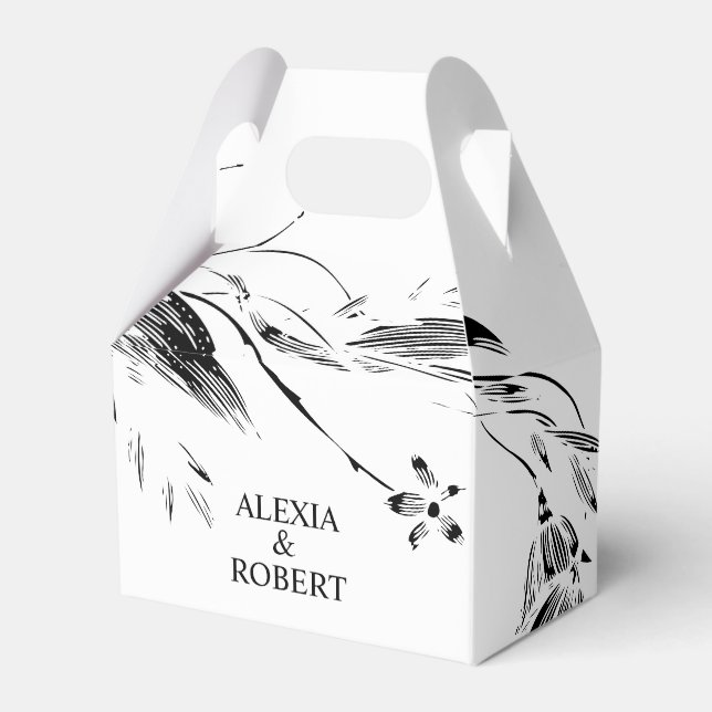 Elegant black and white floral garland wedding favour box (Front Side)