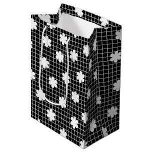 Elegant Black and White Floral Grid Medium Gift Bag