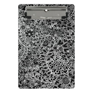 Elegant Black and White Floral Lace Art Mini Clipboard