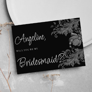 Elegant black and white floral lace Bridesmaid Invitation