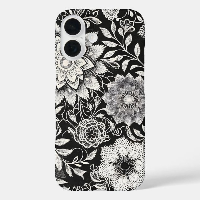 Elegant Black and White Floral Lace Pattern Case-Mate iPhone Case (Back)