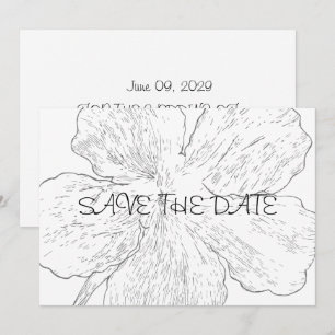 Elegant Black and White Floral Line Art Save The Date