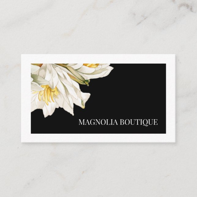 Elegant Black and White Floral Minimal Business Card (Front)