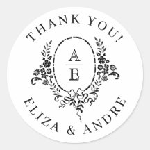 Elegant Black and White Floral Monogram Wedding