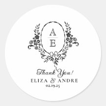 Elegant Black and White Floral Monogram Wedding