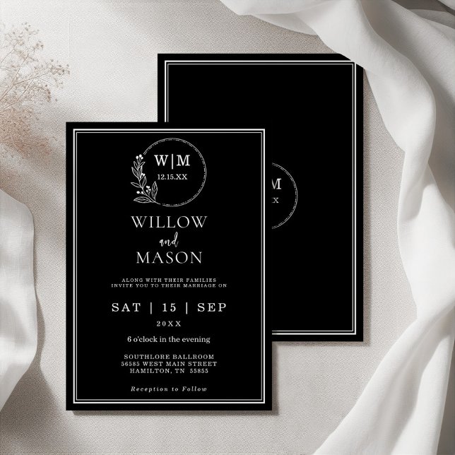 Elegant Black and White Floral Monogram Wedding In Invitation (Elegant Black and White Floral Monogram Wedding In Invitation)
