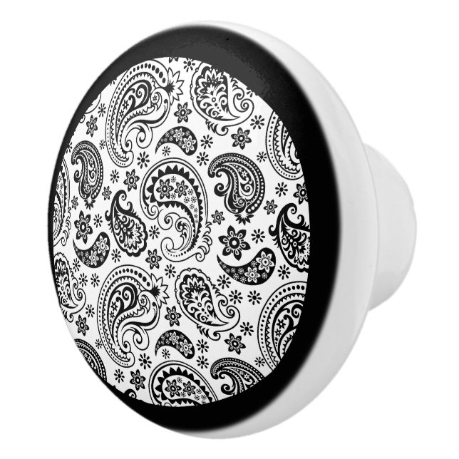Elegant Black And White Floral Paisley 2a Ceramic Knob (Right)