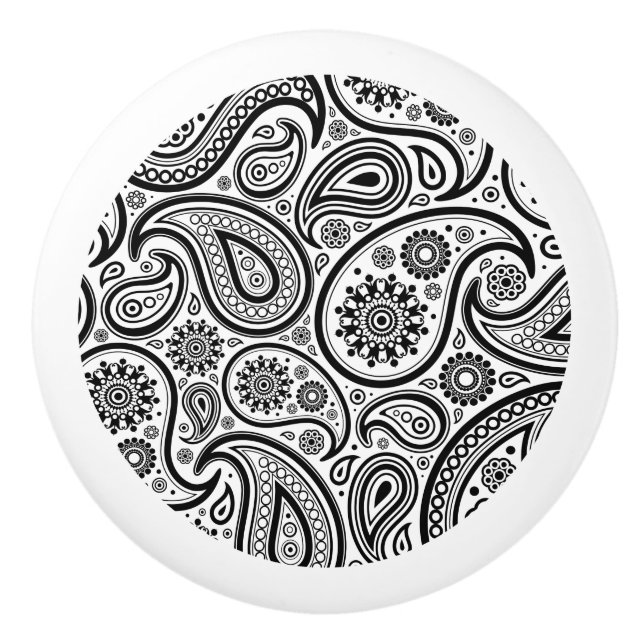 Elegant Black And White Floral Paisley 3 Ceramic Knob (Front)