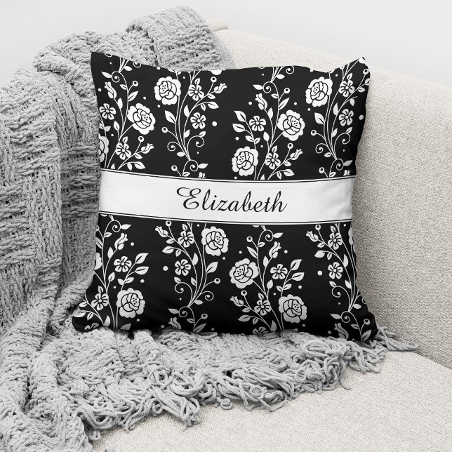 Elegant Black And White Floral Pattern Cushion (Creator Uploaded)