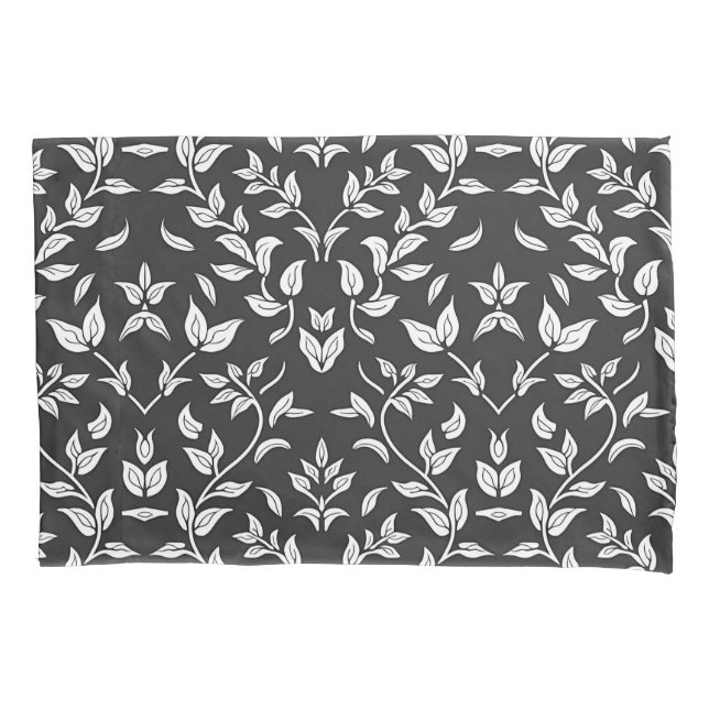 Elegant Black and White Floral Pattern  Pillowcase (Front)