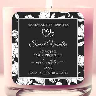 Elegant Black and White Floral Product Labels