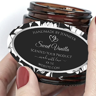 Elegant Black and White Floral Product Labels