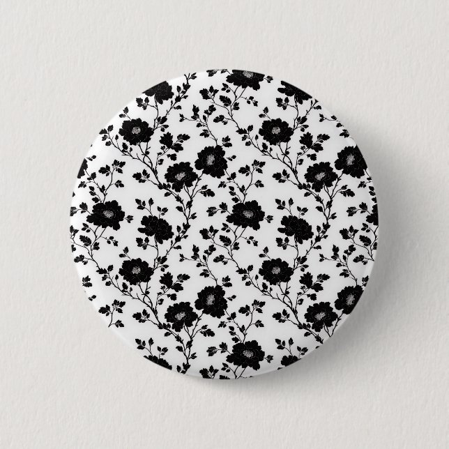 Elegant Black And White Floral Silhouette Botanica 6 Cm Round Badge (Front)