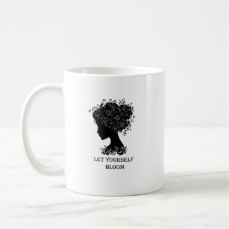 Elegant black-and-white floral silhouette design  coffee mug