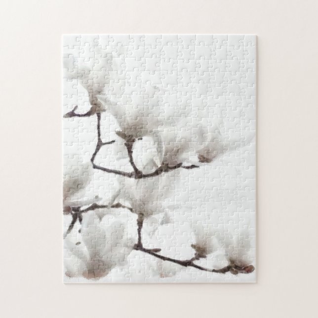 Elegant Black and White Floral Watercolor Jigsaw Puzzle (Vertical)